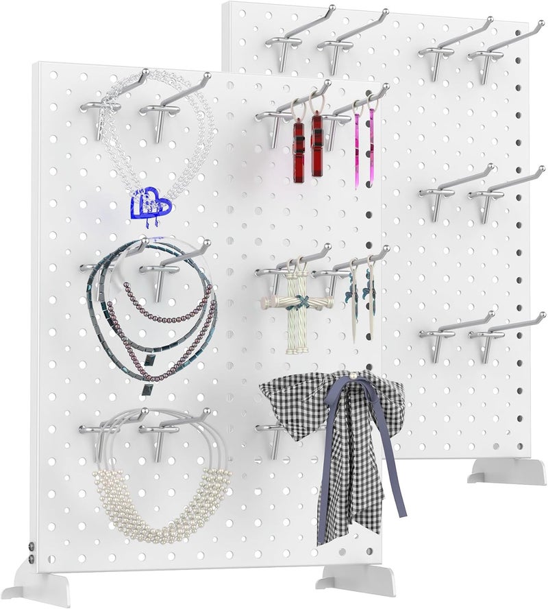 TORACK Pegboard Display Stand for Craft Shows & Fairs, 12 x 16 in Metal Tabletop Pegboard Display with Hooks for Christmas Fair Event(White, Pack of 2) - Image 1